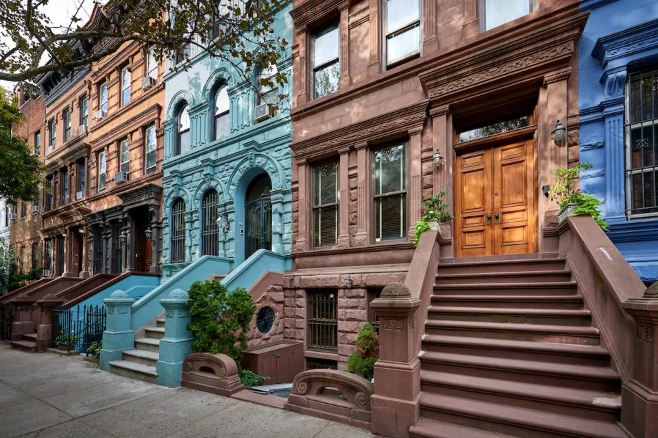 Colorful historic brownstones in New York City